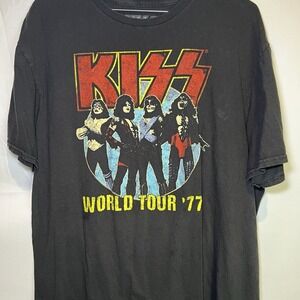 KISS Mens KISS Word Tour '77 Classic Graphic Black‎ Shirt New S-XL